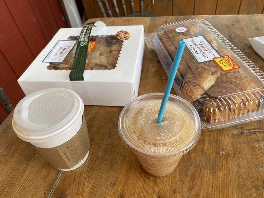 Apple pie, croissants coffee, and apple cider "icee."