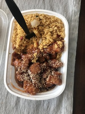 Sesame Chicken with Fried Rice (came with egg roll,  not pictured) Dinner Portion