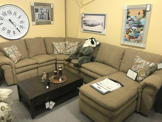 La-Z-boy plush sectional with chaise recliner & full sleeper for unexpected guest