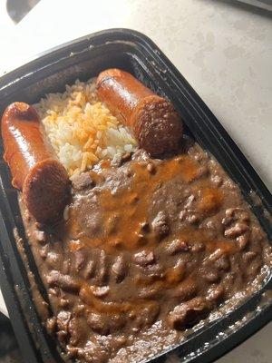 Red beans and rice with sausage. To go. Yum!