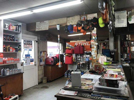 Front guest area at Tackett's Saw Service, Grangeville Idaho.  We carry honda belts, chainsaws, lubricants, oils and everythi...