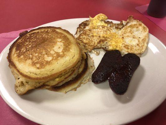 Pancakes, Pork Sausage and Fried Egg