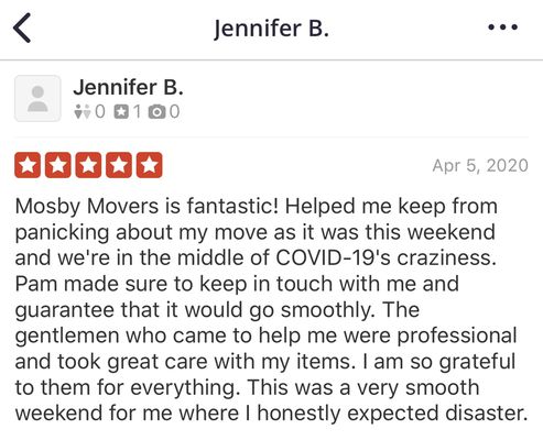 Another customer with an amazing experience with Mosby Movers!!