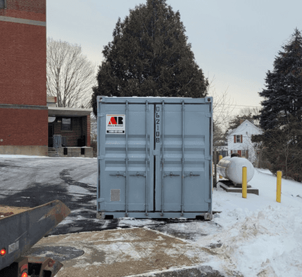 20' storage container rental for replacement windows in Biddeford, Maine.