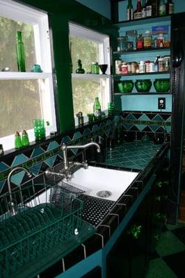 A drab vintage kitchen got a bright colorful cosmetic update in Silver Lake.