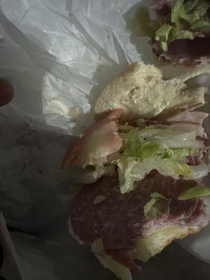 My hoagie order that is missing all the toppings. It's just lettuce and tomato.