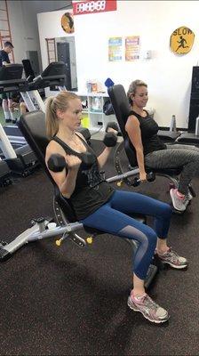 Susan and Ash with seated bicep curls