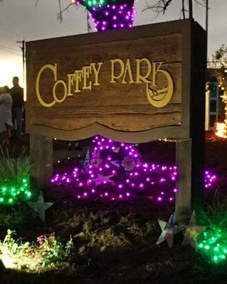 Custom sandblasted redwood sign. We made the replacement Coffey Park neighborhood sign that we had originally made over 20 years ago.