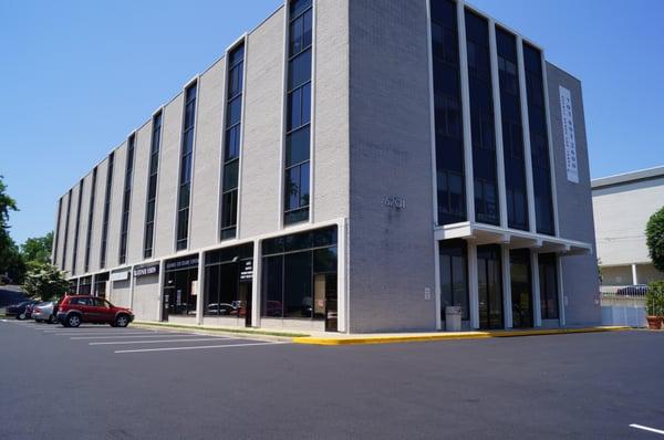 Our building from the intersection of Leesburg Pike and Patrick Henry Drive. We are on the right facing Sears on Juniper Lane.