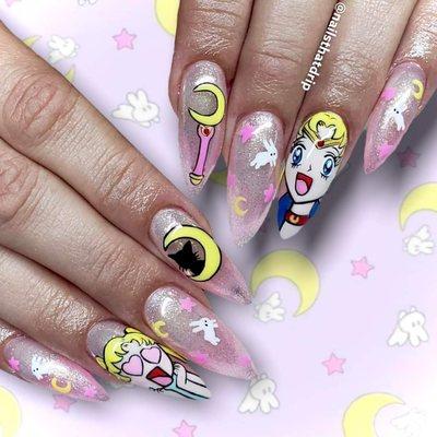 Sculpted stilettos with hand painted Sailor Moon vibes