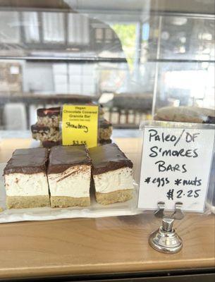 Paleo dairy free s'mores bar. Allergens listed