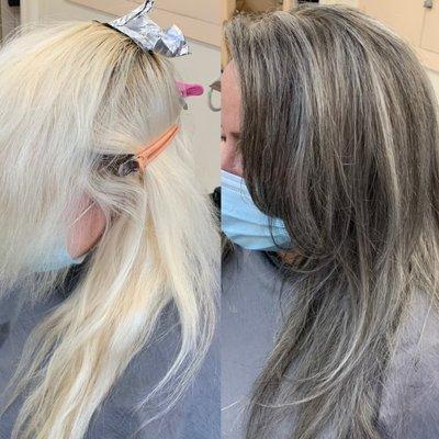 Bleach blonde to shades of gray