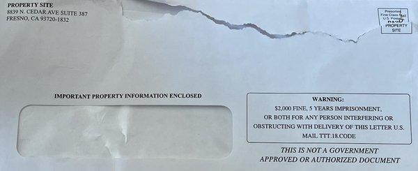 Envelope - with scare tactic - scam