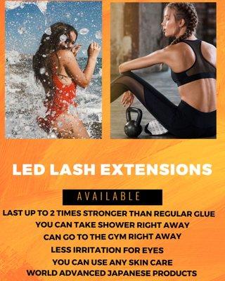 LED lash extensions which last up to 2 times longer than regular lashes. Less irritation for eyes!