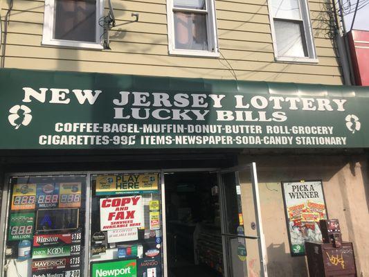 Lucky Bills! Coffee, breakfast items, snacks, soft drinks, lottery.