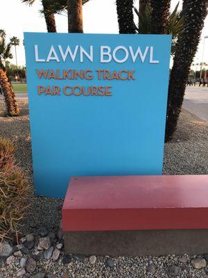 Lawn bowl, walking track & par course