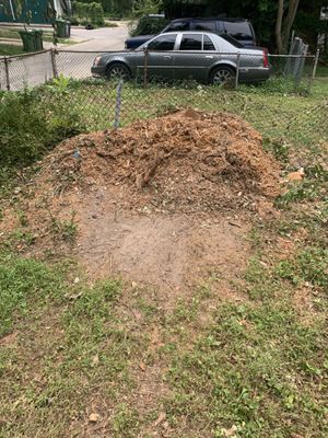 Tree debris left after they completed a tree removal and stump grinding