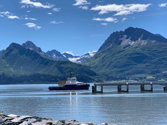 The scenery you can expect in Valdez on a sunny day.