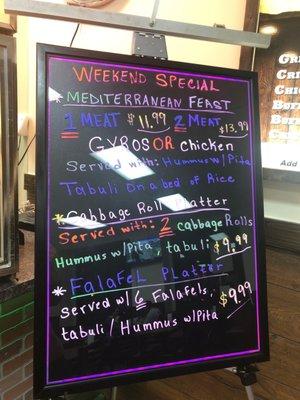 Mediterranean menu (fridays and/ or weekends only)