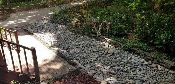 Our new dry rock river bed in our front yard. Magnificent when it's raining or dry!