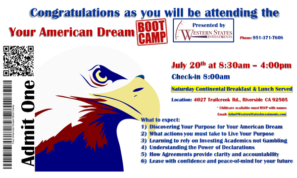 Your American Dream Boot Camp July 2019 Confirmation Ticket example