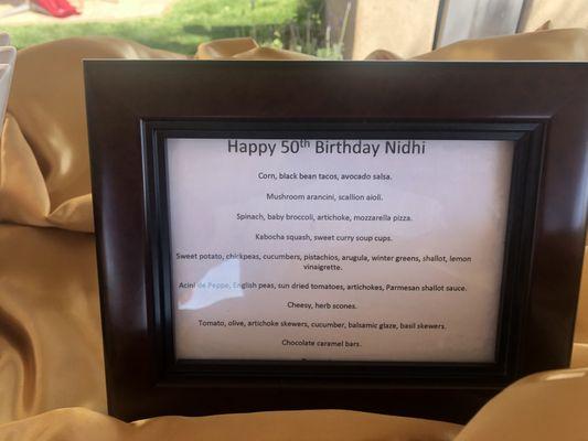 My birthday Menu