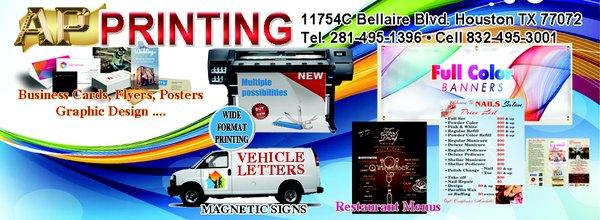 All printing needs, signs, banners, graphics, T-Shirts, car wraps, window graphics...