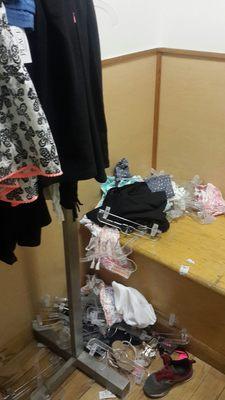 The pigsty at The Children's Place so called fitting room.