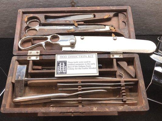 Dissection kit used during autopsies at Indiana School For Feeble-Minded Youth