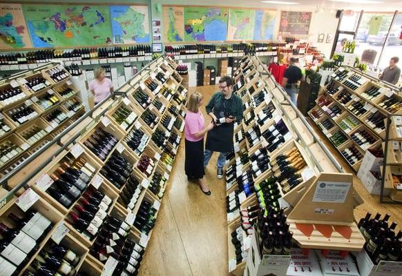 Hand-painted maps on the walls, mobile wine racks turn the store into a classroom. The selection is eclectic, but accessible.