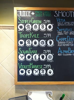 Fresh juice smoothie menu