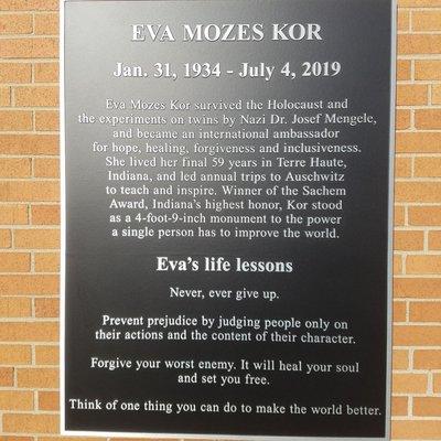 Honor plaque with biographical info of Eva