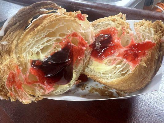 Raspberry and pastry cream filled croissant