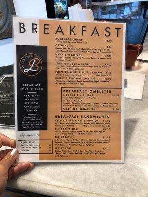 Breakfast menu