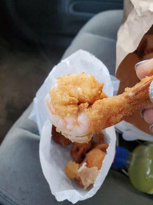 Shrimp tease,  pulled shrimp out half the breading stayed