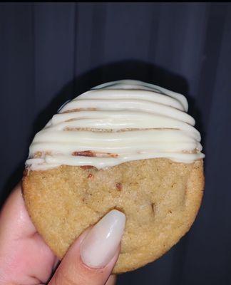 chunky abe's chunky cookie dipped in white chocolate