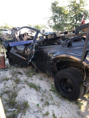 Wrecked Dodge truck