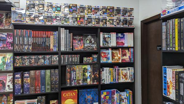 Manga, YA Graphic Novels, Board Games, & Roleplaying Games.