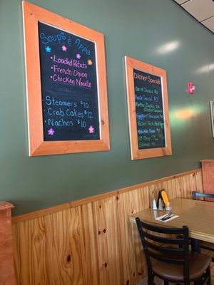 Menu items on wall