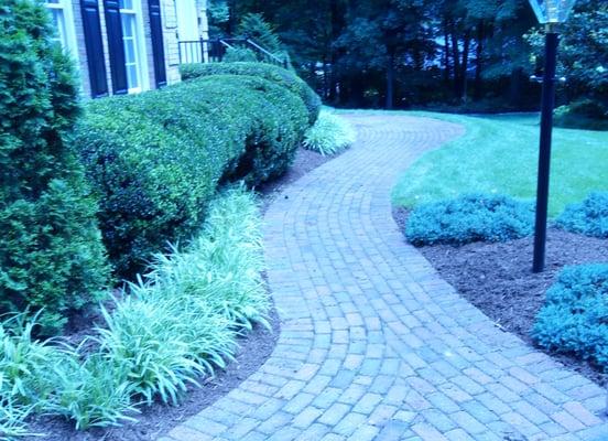 Brick walkway and landscape