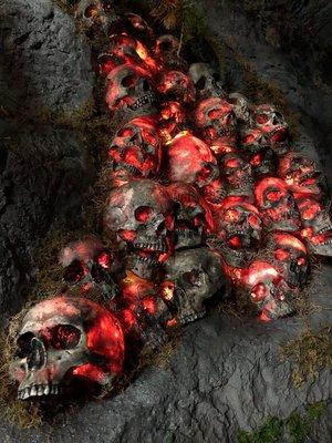 Themed bar entrance - cave wall with illuminated skulls by Kihl Studios