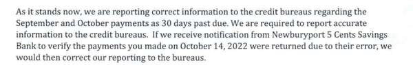 They promise to correct an adverse action if I can provide a letter proving it was done in error.