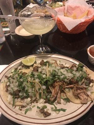 Carnitas and carne asada street tacos