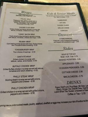 Wraps/Sides Menu