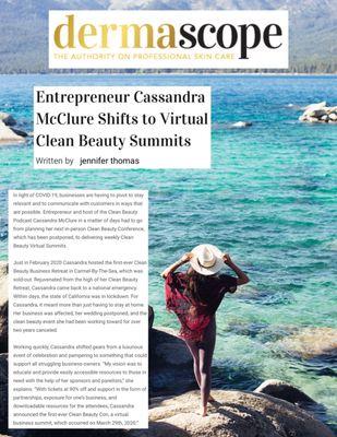 Dermascope magazine article featuring brand strategist  Cassandra McClure