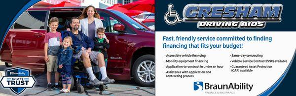 Gresham Driving Aids offers financing and payment plans to fit your budget.