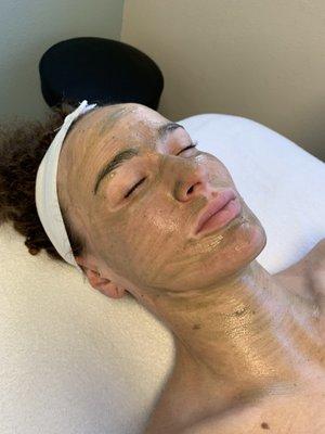 After a hydro facial getting a relaxing mask!