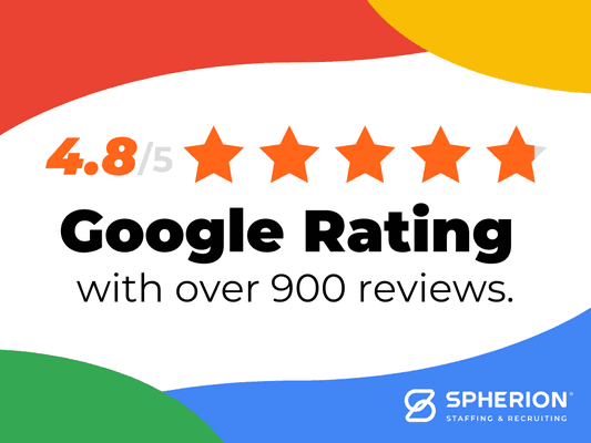 Proudly rated 4.8/5 on Google with over 900 reviews! Trust Spherion for top-tier staffing & recruiting solutions.