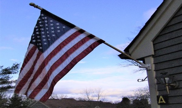 American Flag on wood flagpole - Ideal size for Townhouses