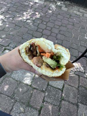 Grilled pork skewer banh mi sandwich